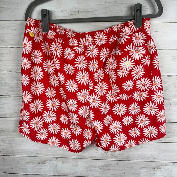 Mens J. Crew Factory Flex Swimwear Red Daisy Swim Trunks - Picture 2 of 4